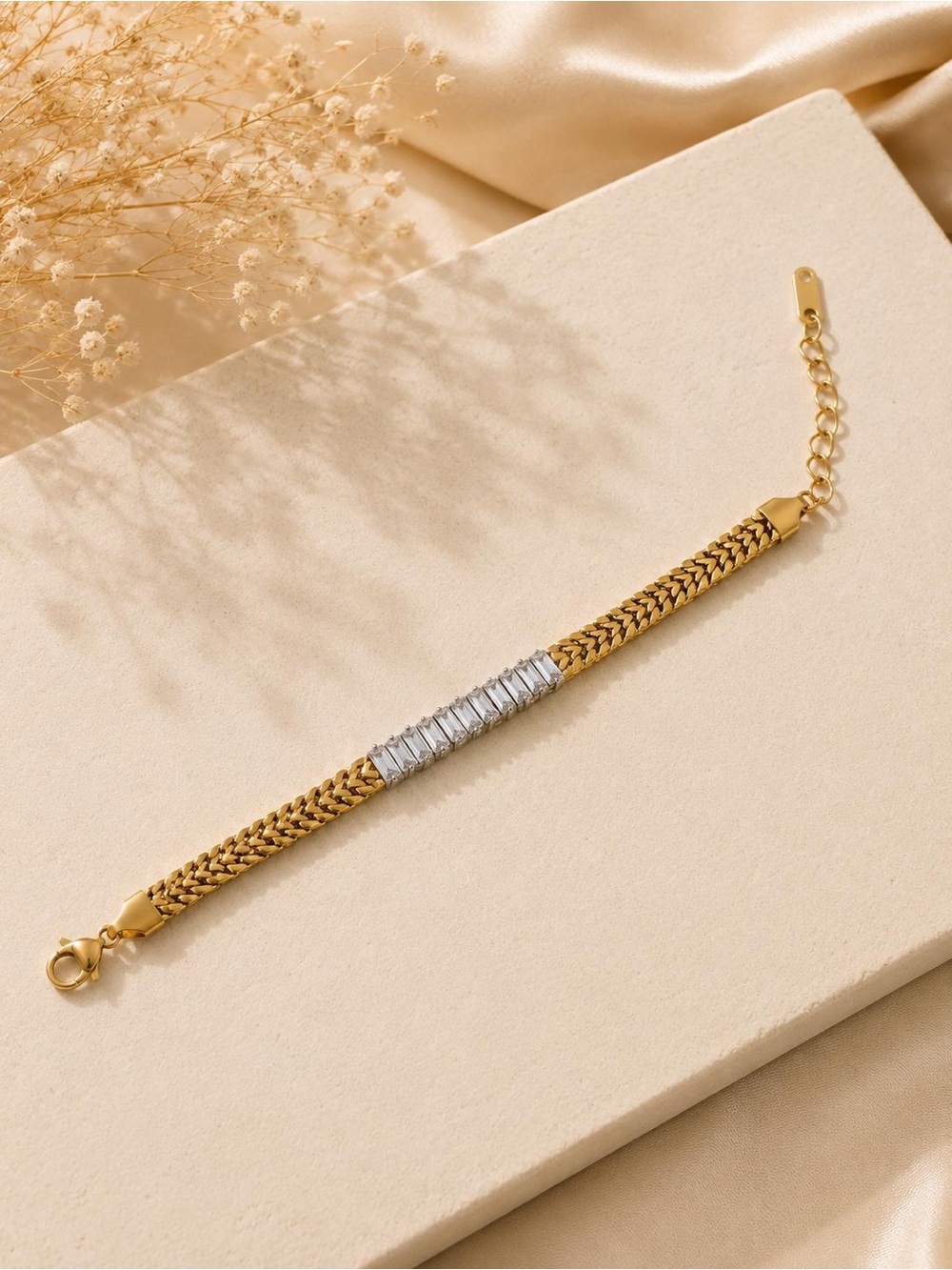 Gold Tone Chain Bracelet with Silver Accent Bar